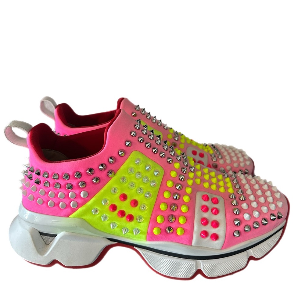 Christian Louboutin Pink and Yellow Spiked Women's Shoes